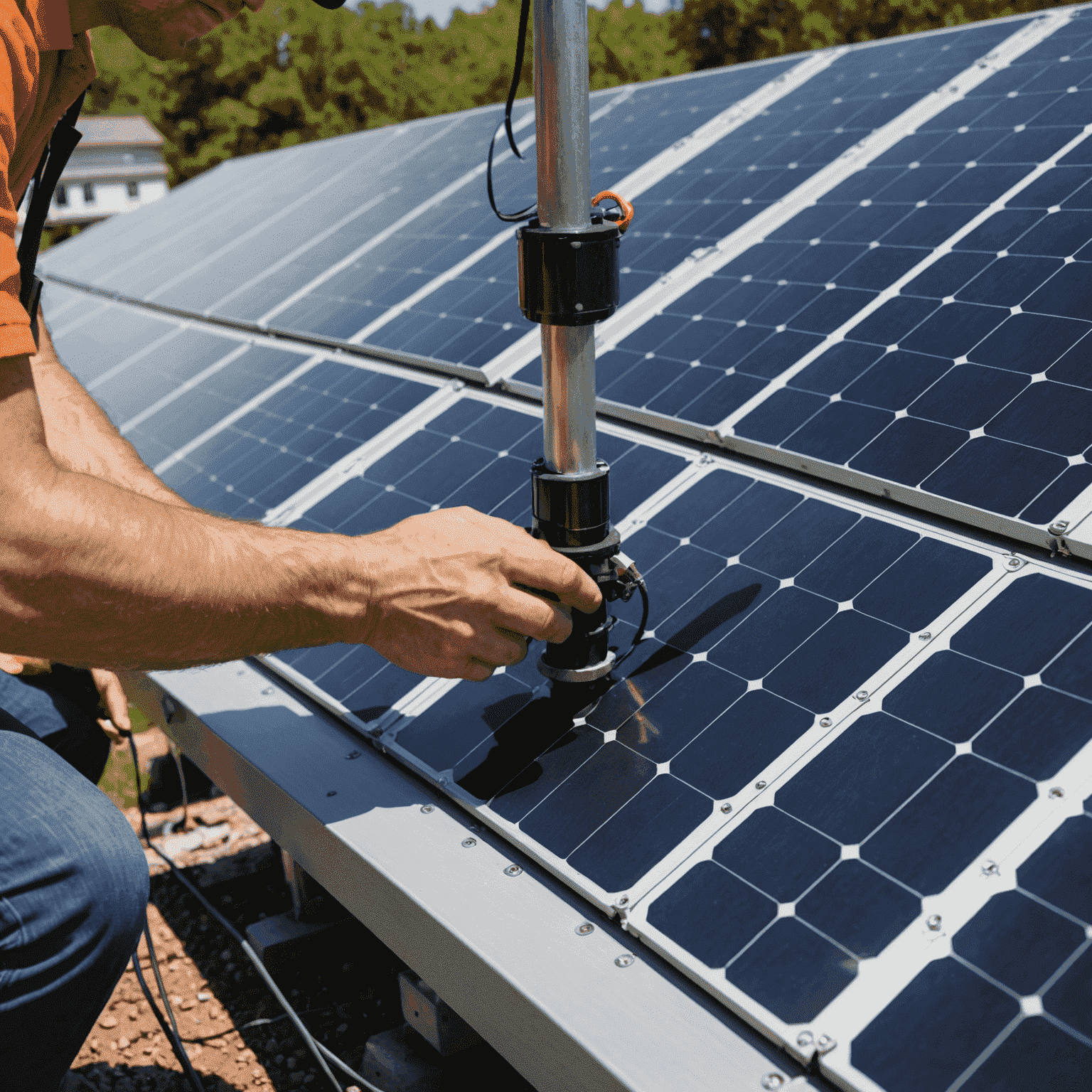 Close-up of solar panel mounting hardware and electrical connections being installed